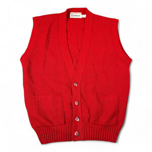 Vintage London Fog Sweater Vest Adult MEDIUM Red Cardigan USA Made Preppy 80s